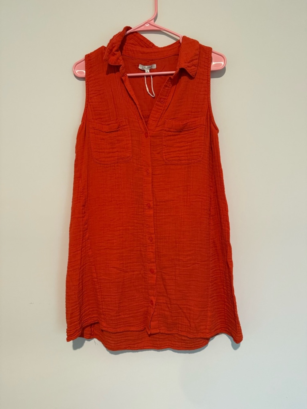 Z Supply Sleeveless Button-Down Gauze Top in Red-Orange